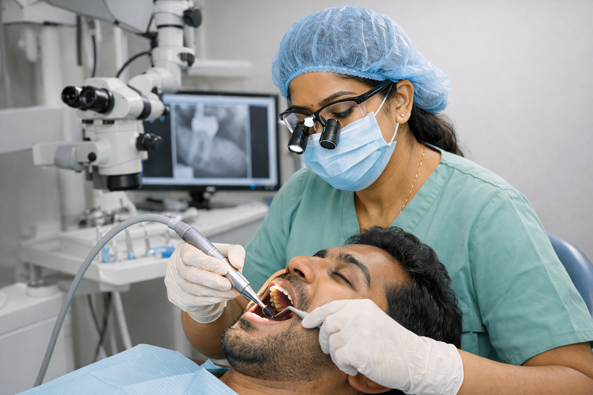Dentist performing a regular dental checkup for a patient at Dentist in Hyderabad