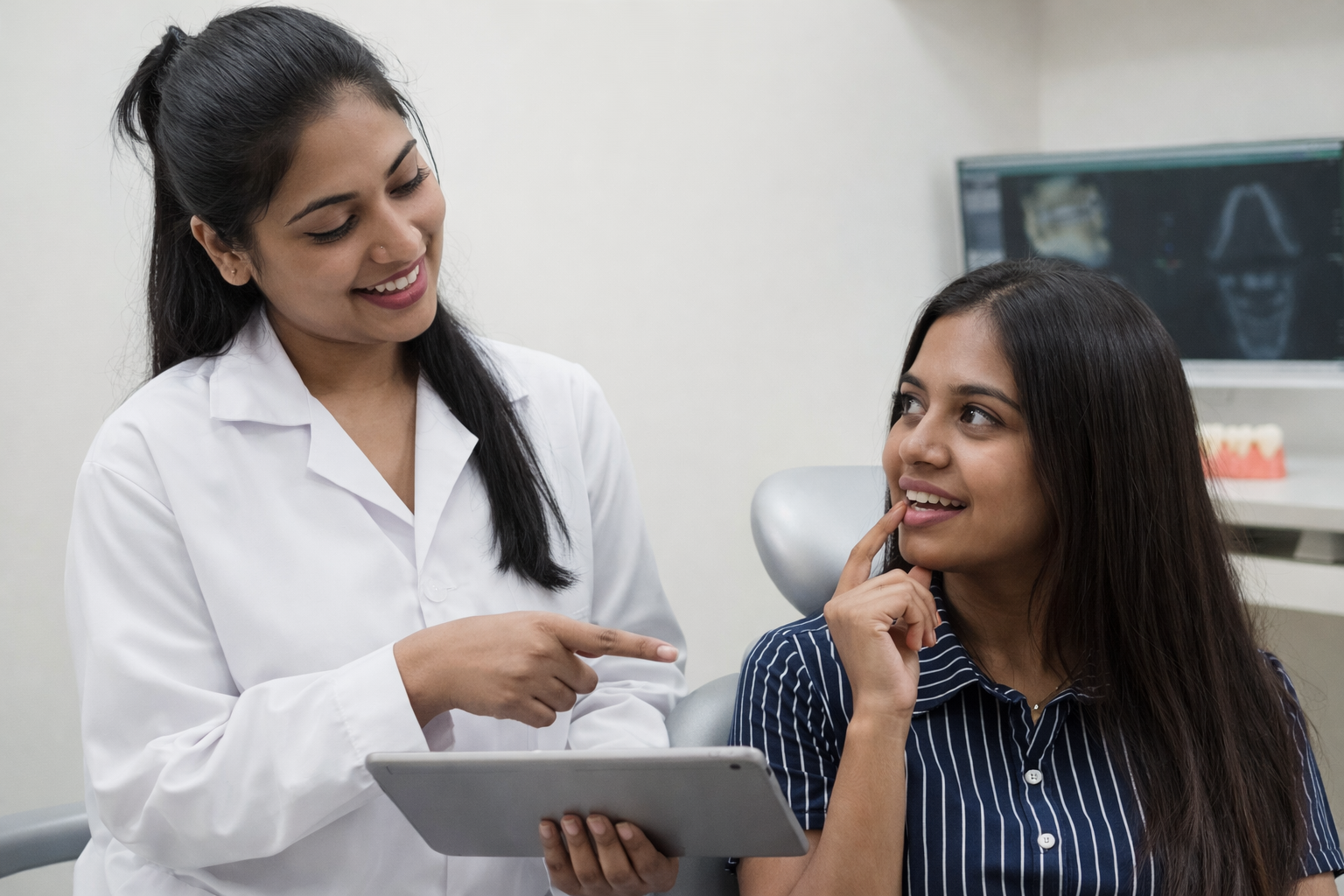 Patient showing healthy smile after dental treatment at dental clinic in Hyderabad